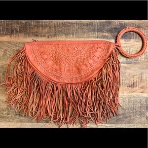 One of a kind handmade Leather fringe clutch